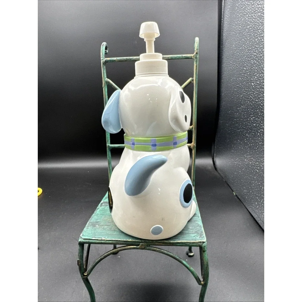 Vintage 90's Jenny Jeff Dog Soap Lotion Pump Dispenser Spotted Dog Blue White